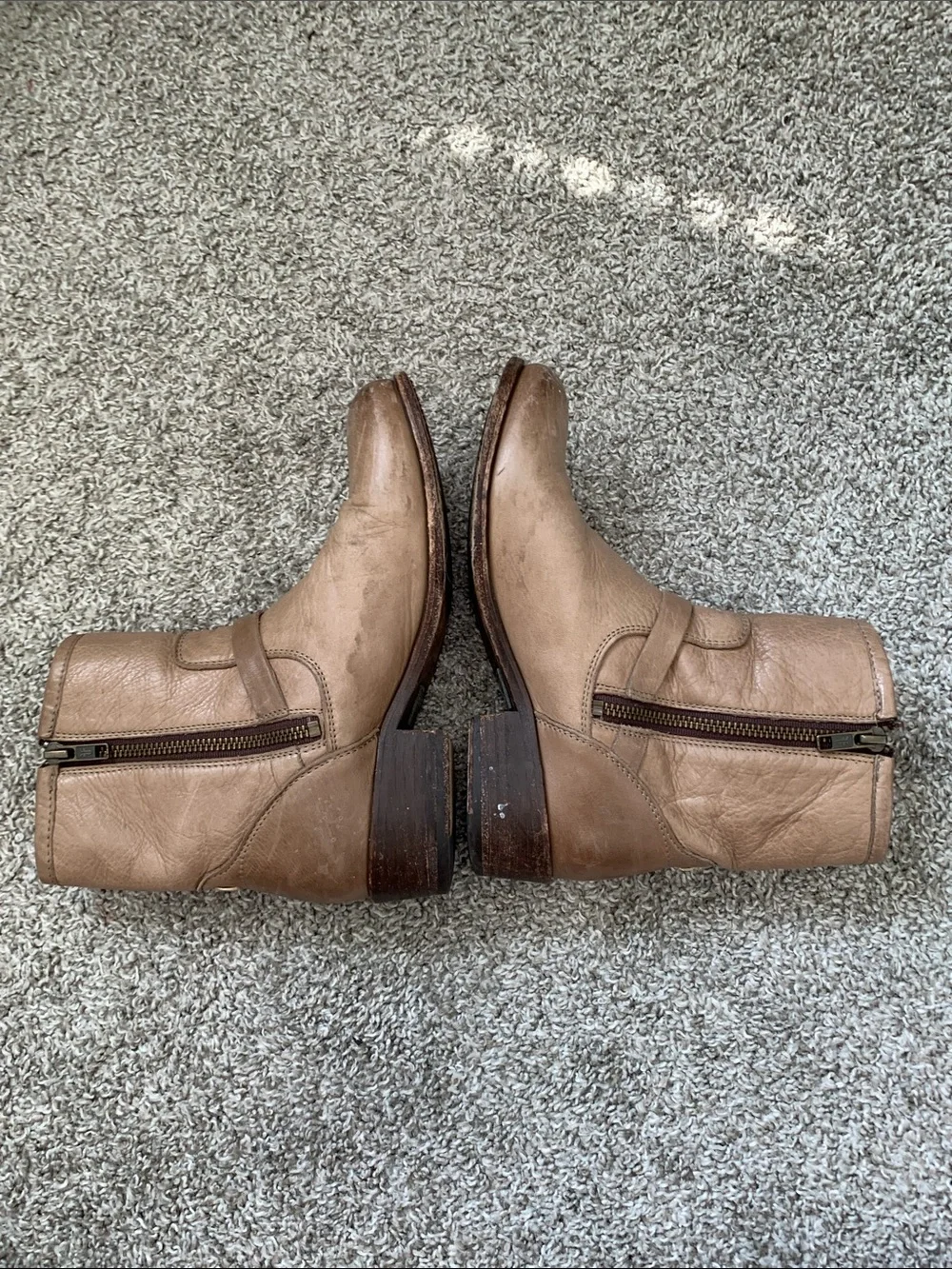 Frye Lynn Light Tan Leather Buckle Ankle Boots
